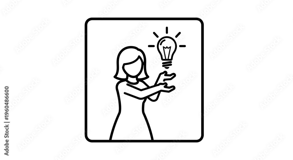 Fototapeta premium Woman with Light Bulb Idea Symbol Above Head, Innovation Concept
