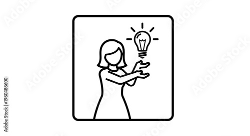 Woman with Light Bulb Idea Symbol Above Head, Innovation Concept
