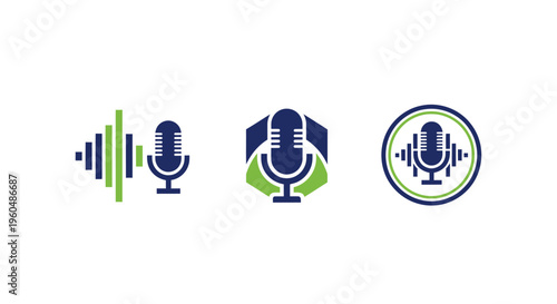 Podcast Microphone and Sound Wave Icons Set