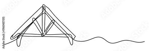 Minimalist continuous line drawing depicting a house or roof structure with a flowing wavy line, perfect for architectural concepts, building industry promotions, or modern home decor