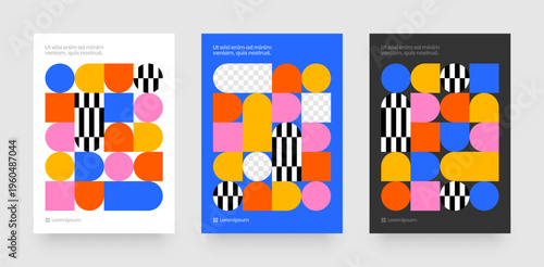 Layout with mosaic circles. Abstract bauhaus with geometric shapes. Template for flyer, poster or leaflet. 