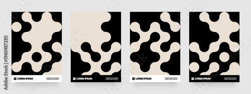 Poster with mosaic circles. Abstract bauhaus geometric pattern with metaball fusion. Layout for flyer, poster or cover. 