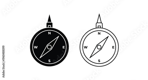 Two compasses depicted in black and white showing cardinal directions