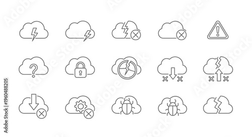 Weather and alert icons depicting storms security and data issues