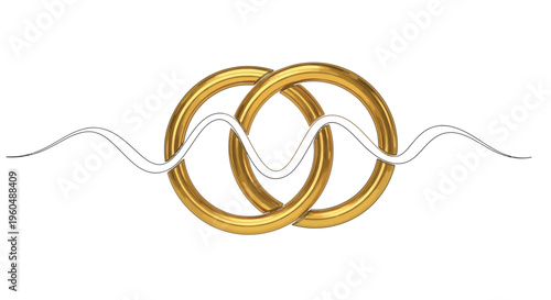 Golden Wedding Rings Intertwined with Wave Line - Symbol of Union and Harmony