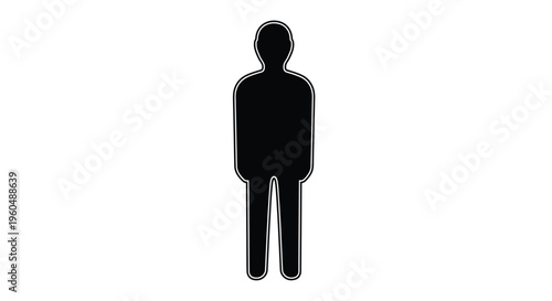 Simple black silhouette of a standing human figure against a white background