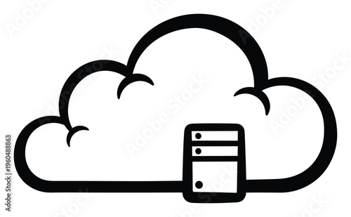 Cloud computing server storage icon representing data center infrastructure and online hosting solutions for technology business services and network connectivity applications.