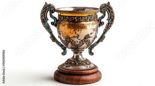 Golden trophy winner cup on a light background