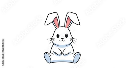 Cute white rabbit sitting calmly with long ears and a friendly expression on its face against a clean white background pet illustration.