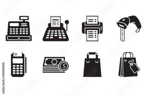 Retail and Point of Sale Icon Set for Shopping and Finance