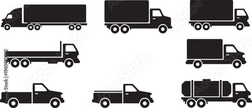 Truck Icons Set Vector – Delivery, Logistics, Cargo & Transport Silhouettes