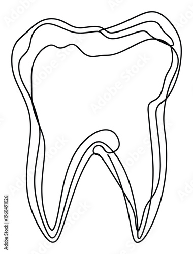 Minimalist continuous line drawing of a molar tooth perfect for dental health representations, medical education materials, or modern healthcare branding applications.