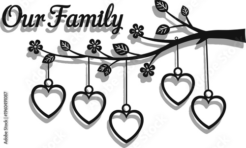 Family tree with hearts and flowers illustration