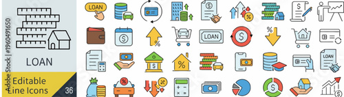 set of loan and finance icons in flat design vector illustration