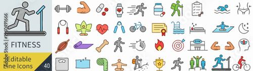 collection of fitness icons with editable line art vector illustration