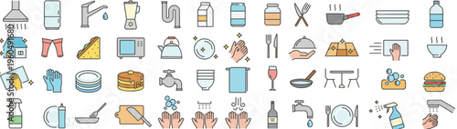 collection of food and drink icons in flat design vector illustration