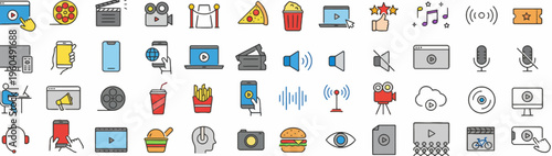 collection of media and technology icons vector illustration