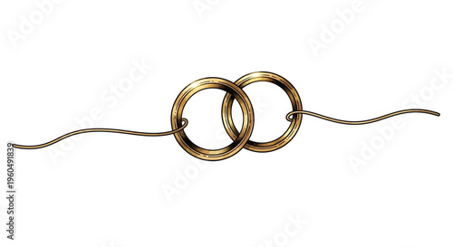 Interlocking Gold Rings Connected by Thin Wire, Symbolizing Union and Connection