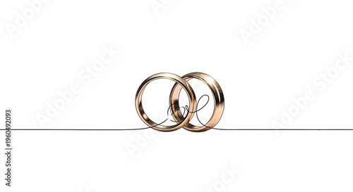 Elegant Wedding Rings Intertwined with 'Love' Script on White Background