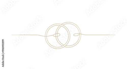 Elegant Gold Wedding Rings Continuous Line Art, Symbol of Love and Marriage