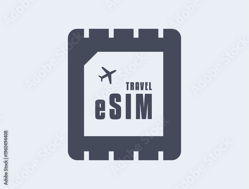 Travel eSIM icon - global mobile connectivity, seamless roaming and digital data plans for travelers using smartphones abroad with secure online activation, vector illustration