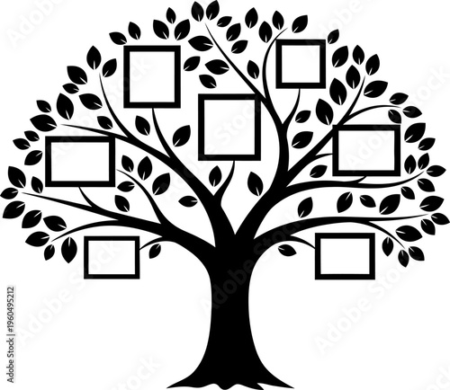 Family tree diagram with blank photo frames