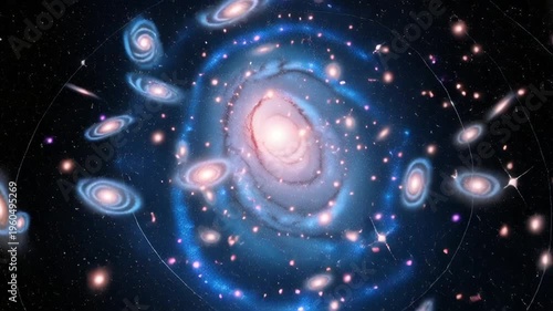 3D render of vibrant spiral galaxy with glowing stars and cosmic dust in deep space