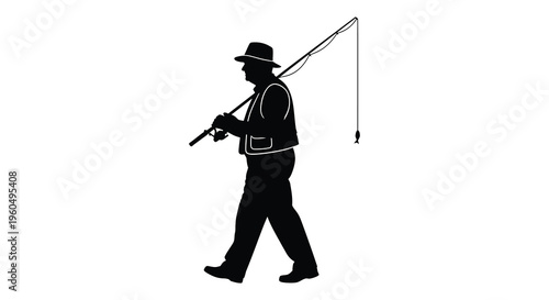 A solitary fisherman stands with his rod and reel enjoying a quiet moment by the water silhouette