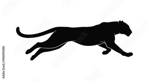 A dynamic black silhouette depicts a powerful panther in full stride showcasing its predatory grace silhouette high quality