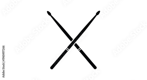 Two drumsticks are crossed against a plain white background creating a striking visual representation silhouette high quality professional