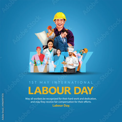 happy Labour day or international workers day vector illustration with workers. labor day and may day celebration.