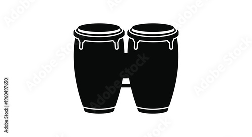 A striking black graphic depicts a pair of traditional conga drums showcasing a bold silhouette high quality professional