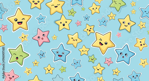 Colorful cartoon stars with smiling faces.