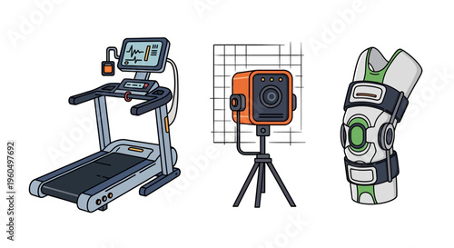 Treadmill beside fitness knee brace.