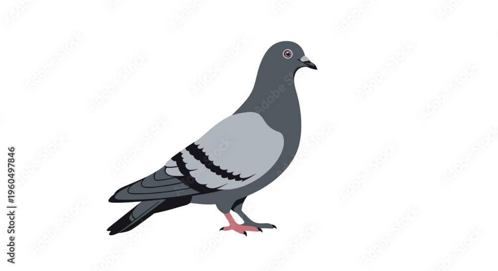 Fototapeta premium Gray Pigeon Bird Closeup Side View.