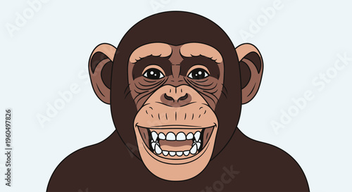 Smiling Cartoon Monkey Closeup Portrait.