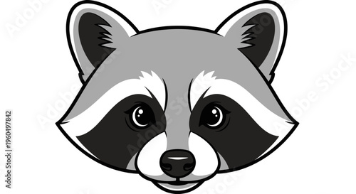 Raccoon Face Closeup Cartoon Illustration.