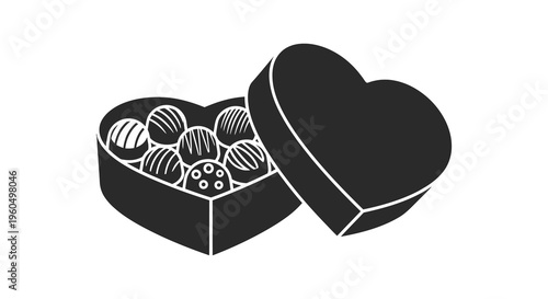An open heart shaped box filled with assorted chocolates a sweet treat for a loved one silhouette