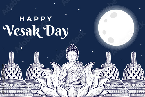 happy vesak day background illustration in hand drawn style