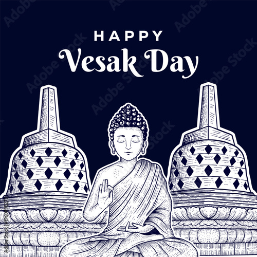 happy vesak day illustration in hand drawn design style