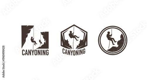 Canyoning Adventure Logos - Extreme Sports Silhouette Icons