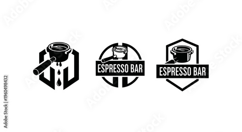 Espresso Bar Logos: Coffee Machine Portafilter with Dripping Coffee