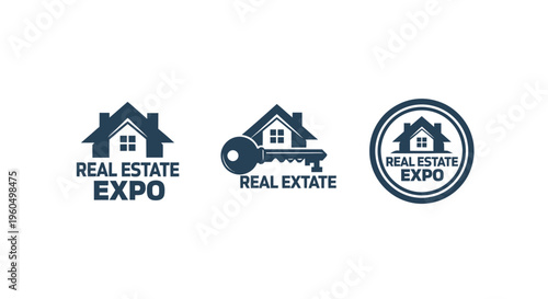 Real Estate Expo Logos: House, Key, Emblem