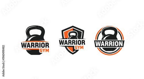 Warrior Gym Kettlebell Logo Set - Fitness, Strength Training, Workout Branding
