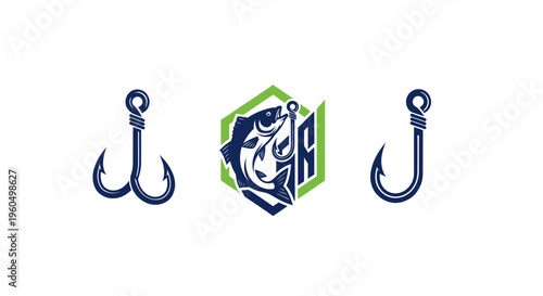 Fishing Hook and Fish Emblem Graphic Design