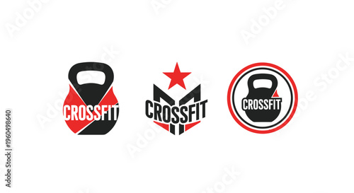 CrossFit Logos: Kettlebell Emblem, Hexagonal Star Design, and Circular Badge