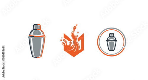 Cocktail Shaker Icons: Classic, Modern, and Circular Designs on White Background