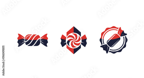 Red and Blue Candy Icons: Wrapped, Swirl, and Round Designs