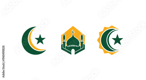 Islamic Symbols Collection: Crescent Moon, Star, Mosque Icons