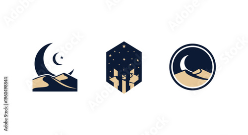 Desert Moon and Stars Logo Collection - Islamic and Arabic Night Icons